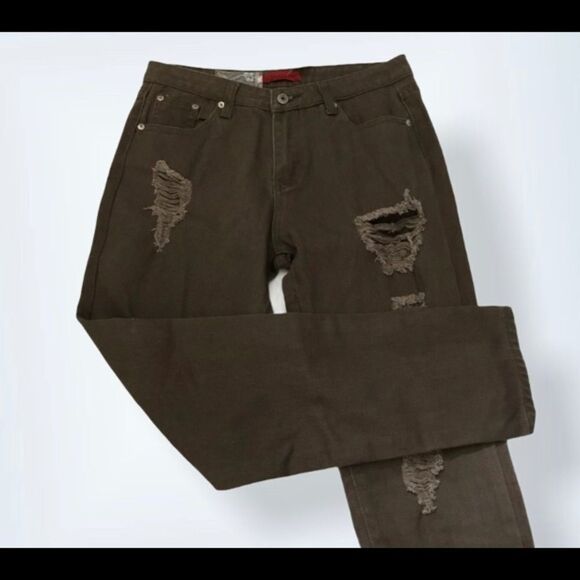 Signature 8 large brown distressed jeans 100% cotton 📏measurements in pi… - Picture 1 of 7